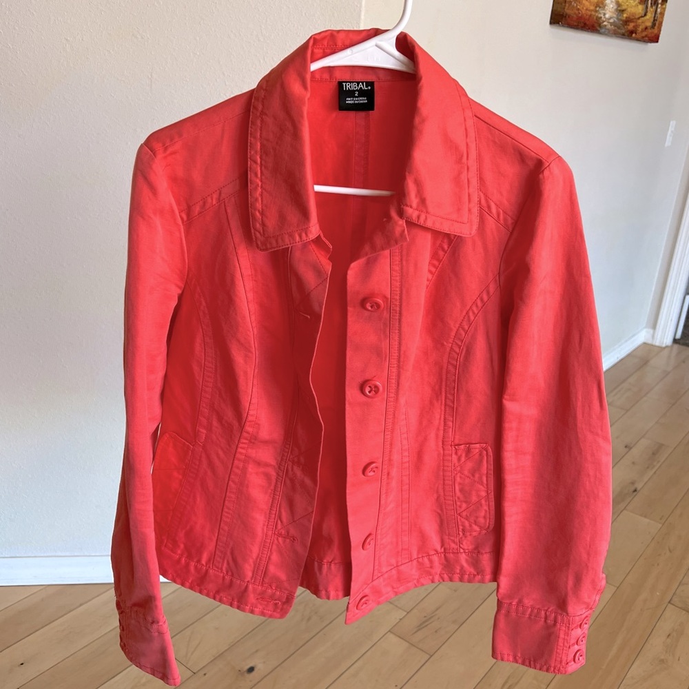 “Tribal” Chino Collared Blazer Jacket - Coral